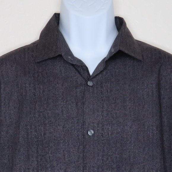 Alfani* Men's‎ Long Sleeve Button Down Curved Hem Zig Zag Design Shirt~ Large - Picture 11 of 12